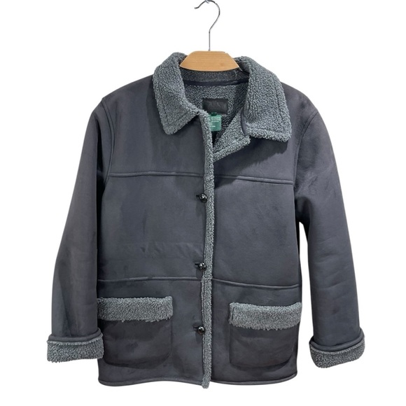 Lauren by Ralph Lauren Black Faux Suede and Shearling Button Up Car Coat Size L - Picture 2 of 6